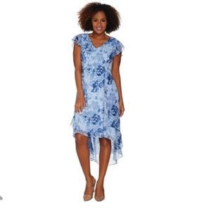H by Halston Rose Print High Low Dress